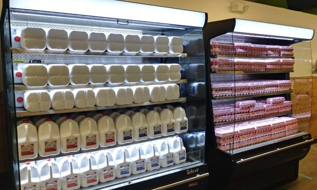 Milk and eggs stocked at the Cupboard.